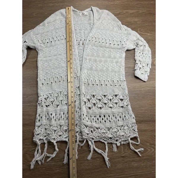 Hollister Cardigan Womens S Cream Crochet Open Knit Fringe Boho Cotton Duster - Image 9