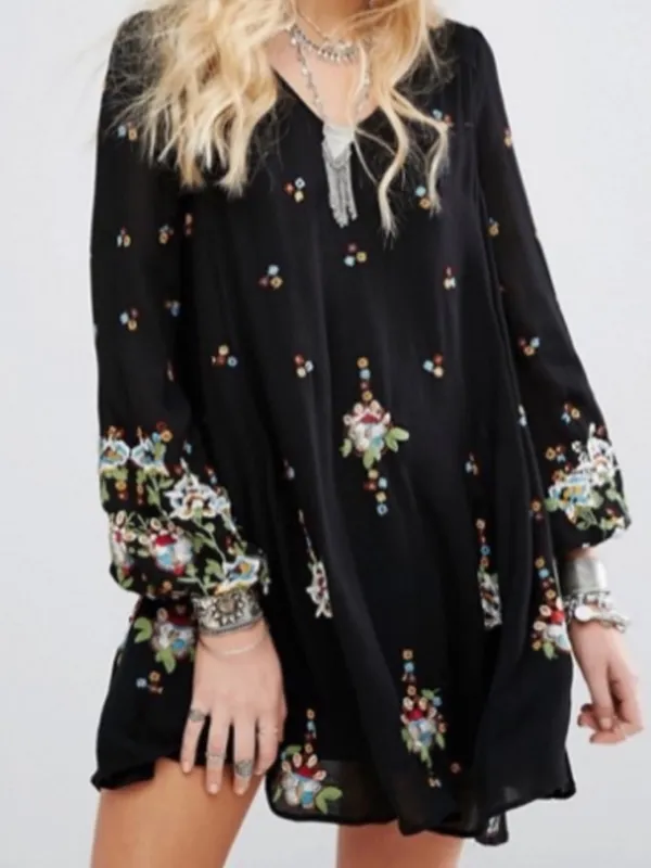 Free People Oxford Embroidered Mini Dress Large Black - Image 8