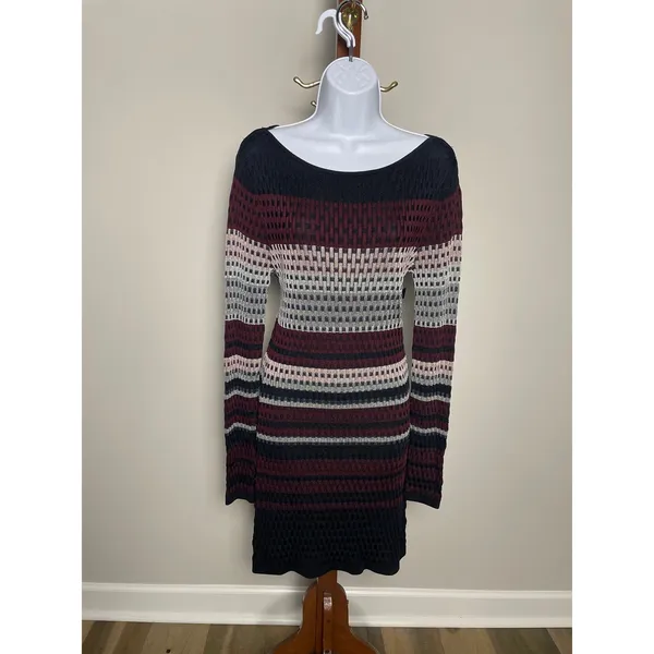 White House Black Market Black Striped Sweater Dress Long Sleeve Size M - Image 8