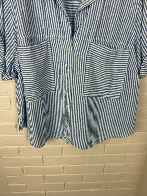 Universal Thread Striped Linen Blend Boxy Top Plus Size XXL - Image 4