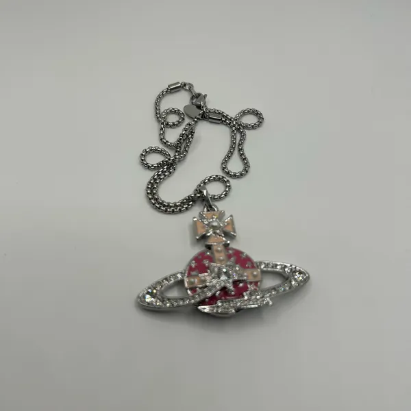 Vivienne Tam Vivienne Westwood Silver Pink Necklace Orb New Chain Adjustable Pendant 18” - Image 2