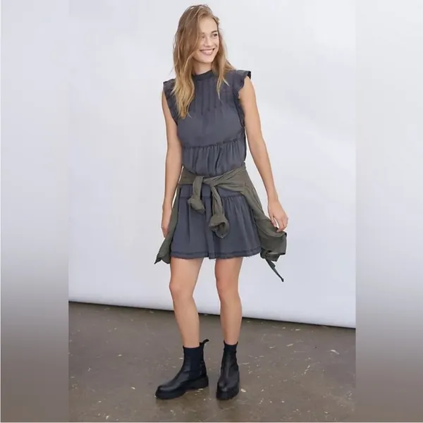 ANTHROPOLOGIE Jenee‎ Tiered Tunic Dress size Small Washed Black - Image 2