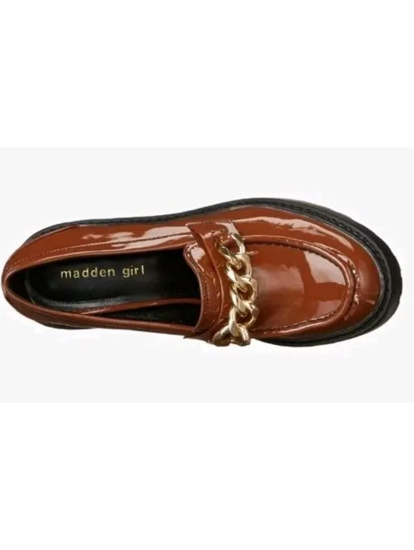 Madden Girl Brown Patent Leather Platform Heeled Loafers Shoes Chunky Size 7.5 - Image 3