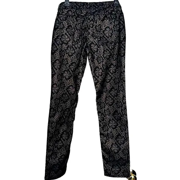 Xhilaration Black Floral Lace Overlay Slim Pants Nude Lining‎ Stretch Trousers 7 - Image 2