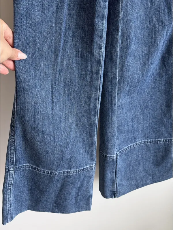 Aerie Denim Kick Flare Overalls XS Blue Wide Leg Adjustable Straps - Image 10