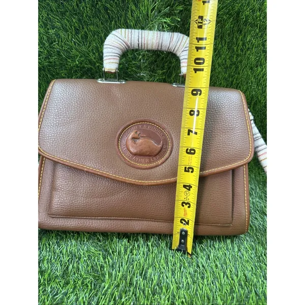 Dooney & Bourke All Weather Leather Bag Vintage Yellow Stitching,Braided Handle - Image 8
