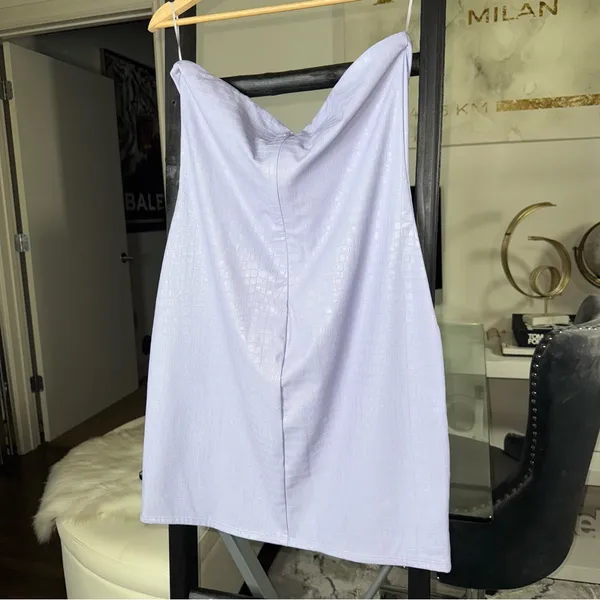Naked Wardrobe 1X Lavender Croc Embossed Strapless Faux Leather Mini Dress - Image 8