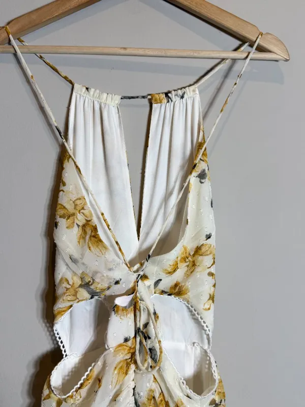 Hello Molly Just Us Floral Maxi Dress Womens Medium White Yellow Slits Open Back - Image 15