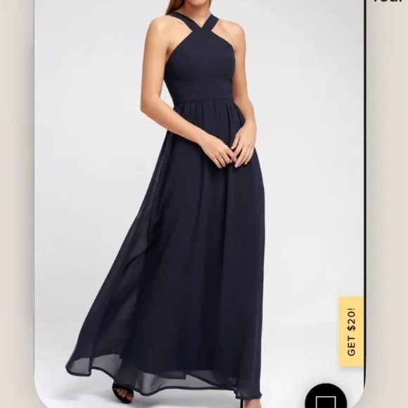 NWT Lulus Air of Romance Navy Blue‎ Maxi Dress LARGE - Image 3