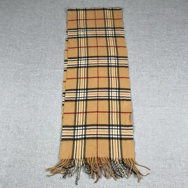 V. Fraas Scarf Womens One Size Beige Plaid Cashmink Acrylic Fringe Germany - Image 5