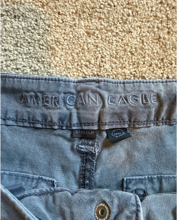 American Eagle Grey/Blue Super High Rise Baggy Wide Leg Stretch Cargo Pants - Image 5
