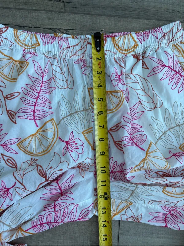 C&C California White Pink Orange Floral Embroidered Cotton Wide Leg Boho Pants M - Image 9