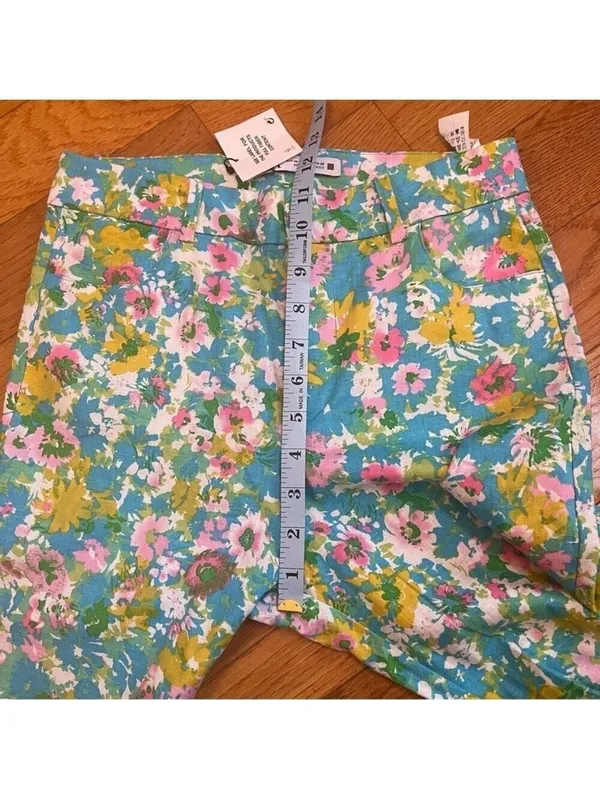 Zara High-Waisted Retro Floral Kick Flare Linen Pants Disco Cottagecore Sz 4 - Image 7