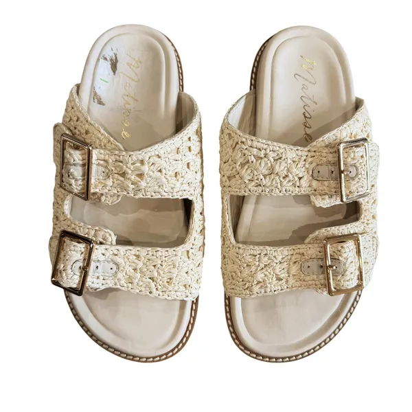 Matisse Sandals Women's 8M Posey Cream Raffia Crochet Slides Boho - Image 8