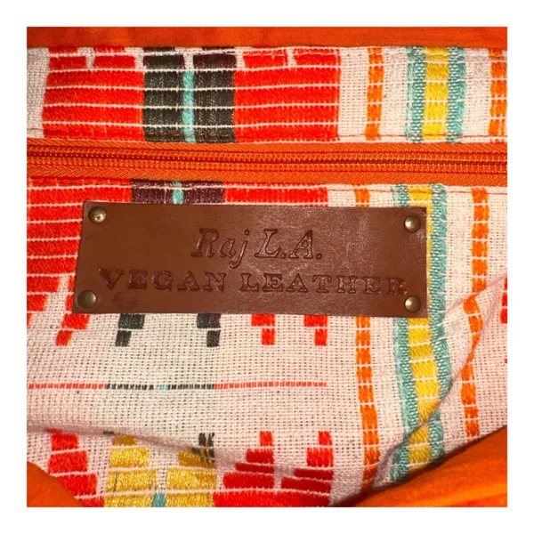 RAJ Vegan Leather Tote Aztec Orange Boho Beach Woven‎ - Image 4