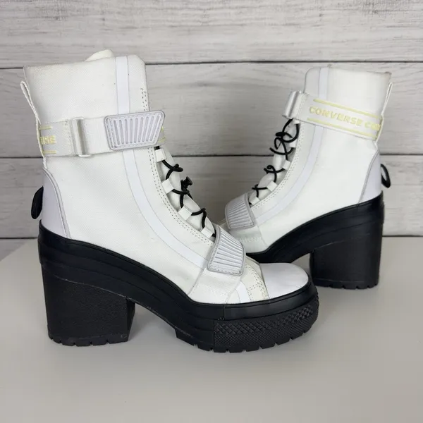 Converse All Star GR82‎ De Luxe Womens 6.5 White Boots Block Heel Cord Lock Goth - Image 6