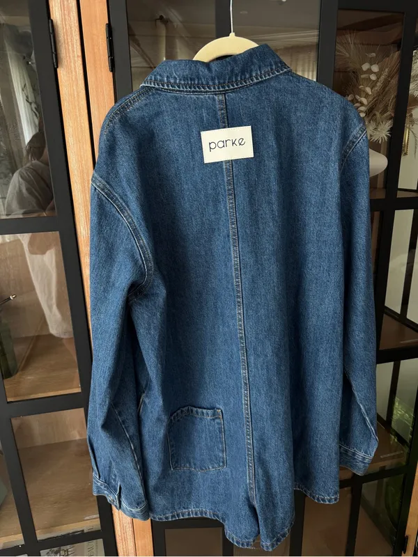 PARKE denim romper long sleeve button up playsuit collar patch dark wash - Image 3