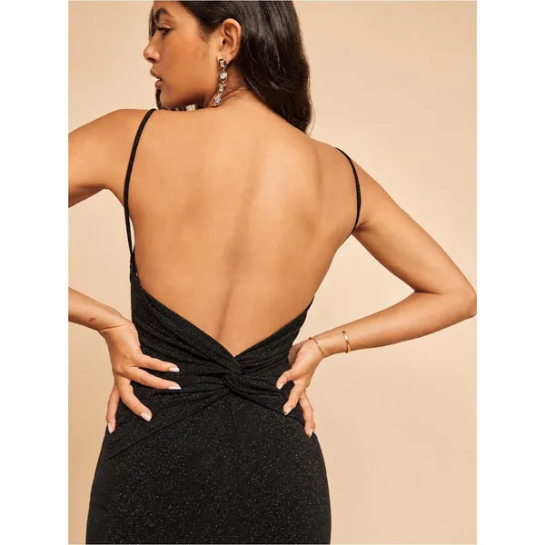 Reformation Breslin Midi Dress Black Sparkle Metallic Night Sky Size Large - Image 3