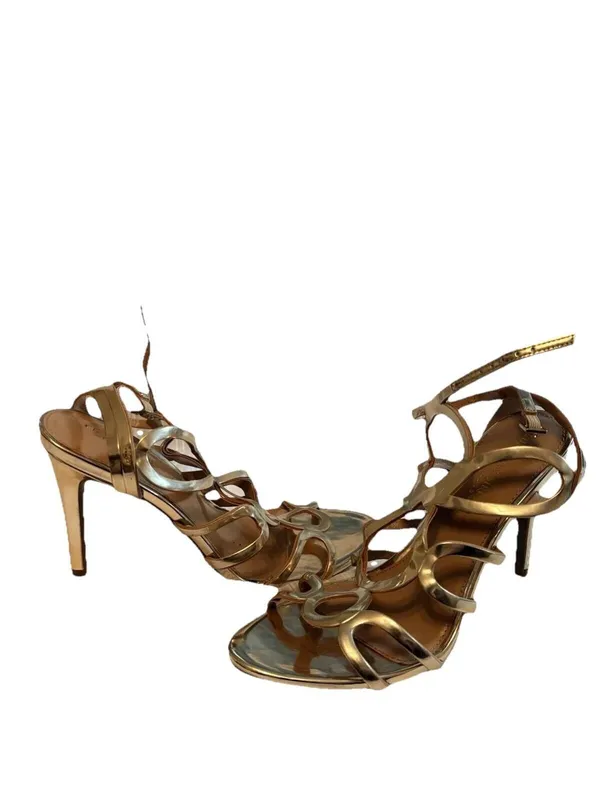 Christian Siriano for Payless Gold Strappy Stiletto Open Toe Synthetic Heels 9 - Image 3