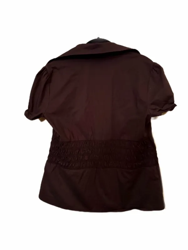 Y2K Bebe Vintage Classic Puff-Sleeve Button-Front Top in Dark Brown Shirt - Image 3