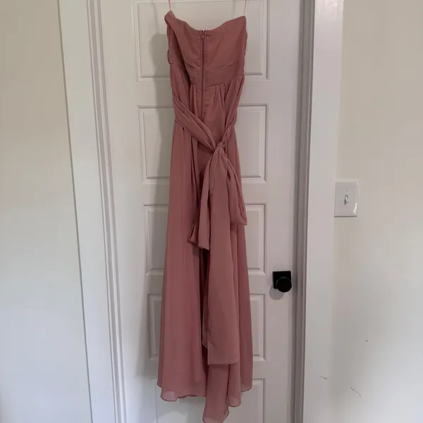 Birdy Grey Pink Strapless Pleated Chiffon Maxi Bridesmaid Dress Womens‎ Medium - Image 5