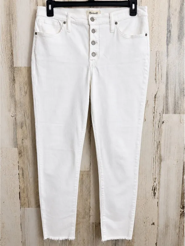 Madewell 9 Mid-Rise Skinny Jeans White Button Fly Frayed Hem Women's 32 - Image 2