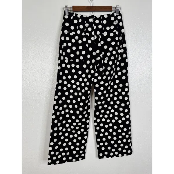 Maeve Anthropologie The Colette Cropped Wide Leg Polka Dot Pants Black White 25 - Image 5