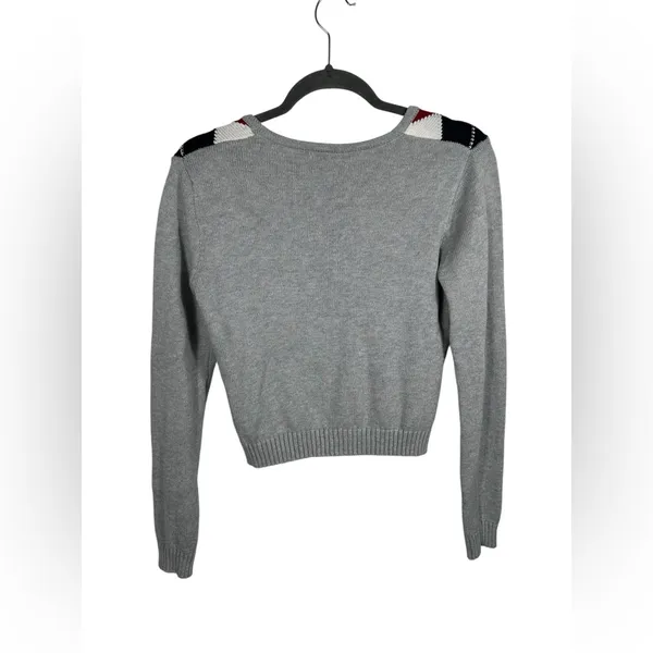 Brandy‎ Melville Elizabeth Argyle Cropped Cardigan Gray Red Navy Size Small - Image 3
