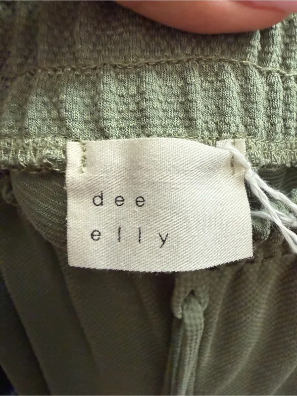 Dee Elly Olive Green Drawstring Wide Leg Pants. Size: Small - Image 3