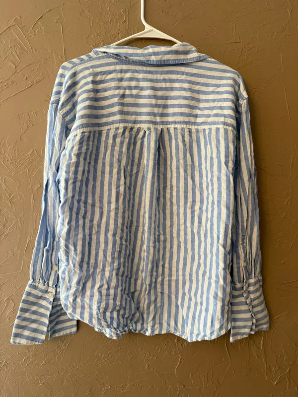 H&M Button-Up Blouse blue and white - Image 3