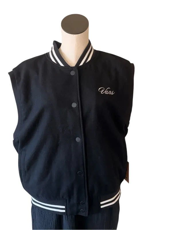 NWT Vans Off The Wall Varsity Letterman Vest Wool Blend Black SZ-M - Image 2
