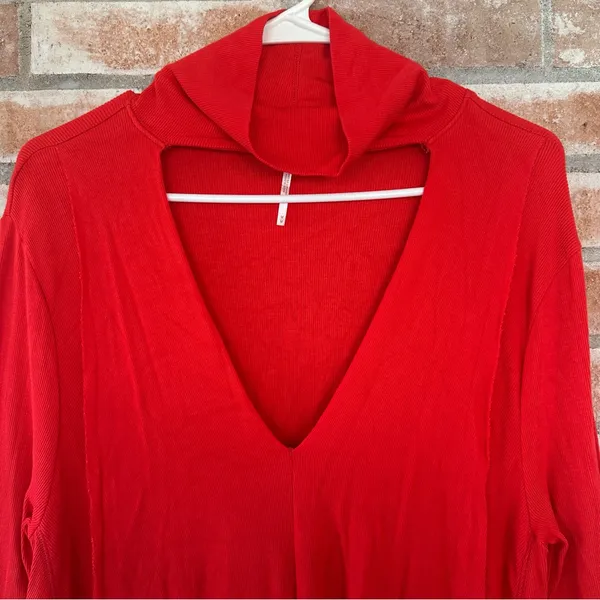 Free People Uptown Turtleneck Cutout Tunic Asymmetrical Shirt Ribbed Medium - Image 3