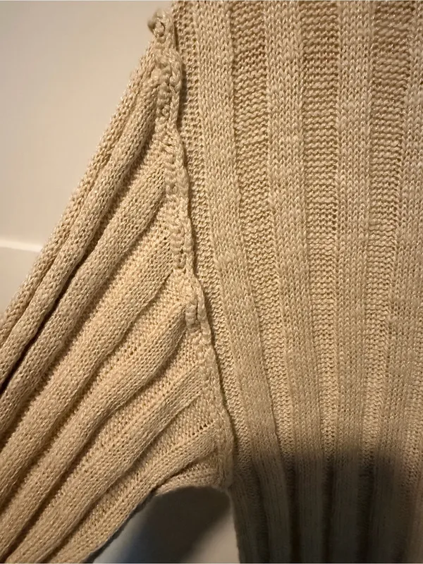 Heyson Distressed Ribbed Knit Sweater Cream Tan Beige Small ESW1084 - Image 4