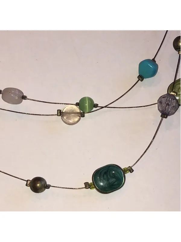 Multicolor Boho Wire Beaded Necklace Green - Image 5