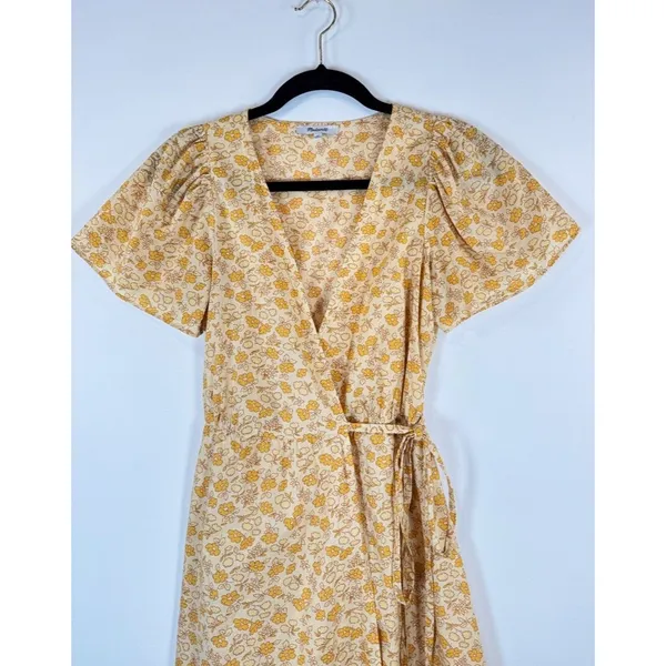 Madewell Womens Dress Yellow Fiore Mini Floral Ditsy V Neck Wrap A Line Boho XS - Image 8