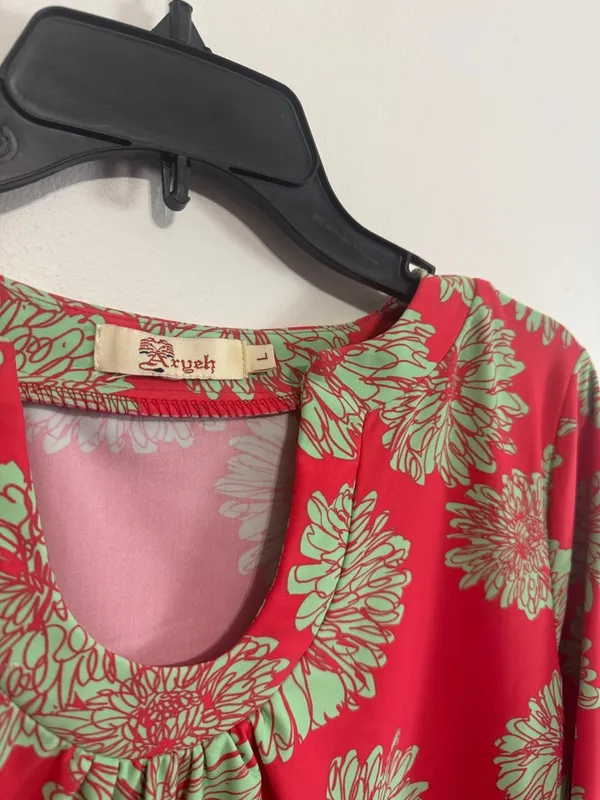 Aryeh coral and mint green 3/4 length sleeve lightweight floral dress - Image 2
