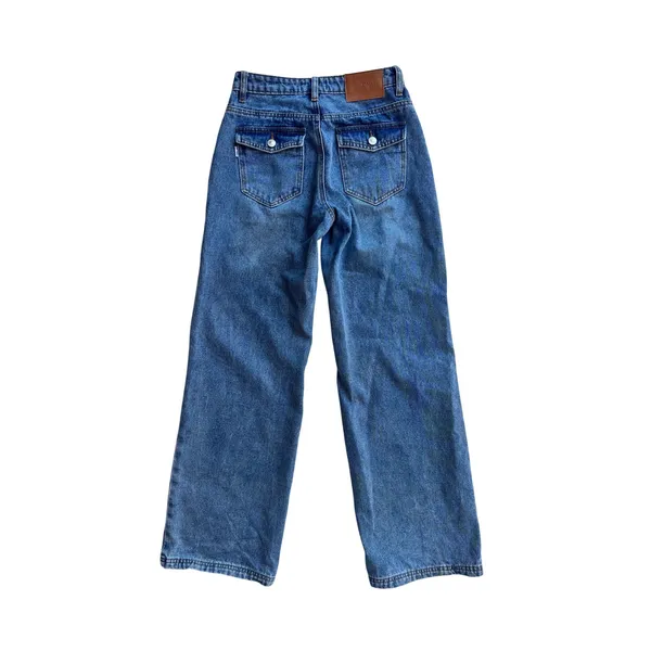 Princess Polly Everlong Jean Mid Blue Wash Wide Leg Mid Rise Denim US 0 - Image 3