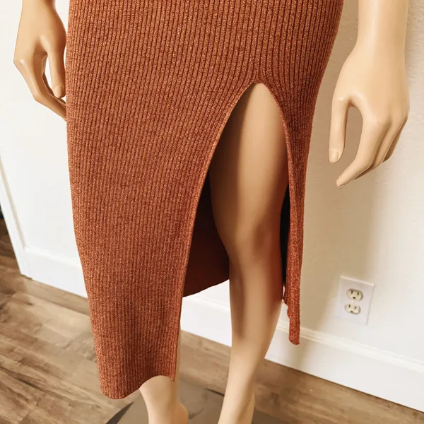 [Superdown] Copper Metallic Arima Halter Neck Knit Midi Sweater Dress Sz Small S - Image 9