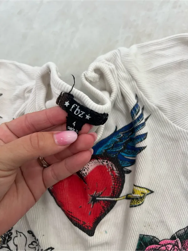 Flowers By Zoe White Heart T-Shirt Size 4 - Image 3