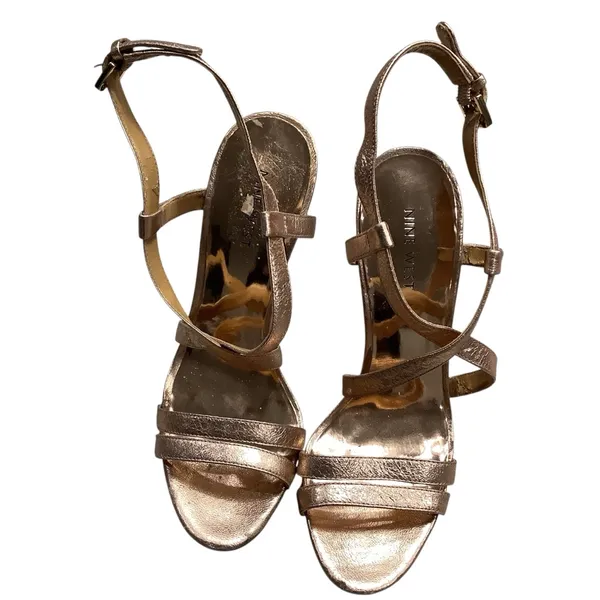 Nine West Metallic Platform Crystal Clear Heels. Copper Strapping WORN ONCE. - Image 12