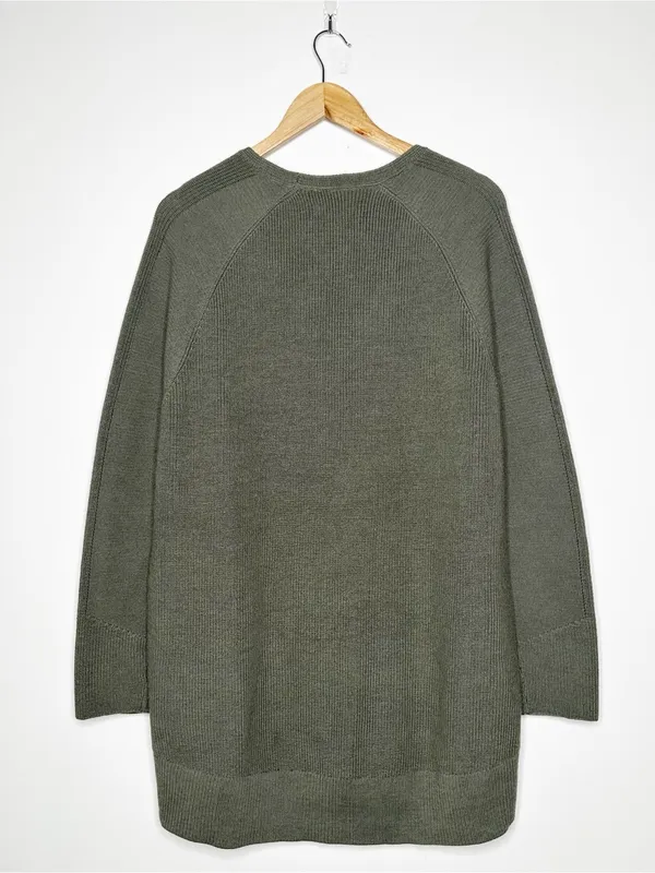 Athleta Hanover Merino Wool Blend V-Neck High Low Tunic Sweater Olive Green XL⁠ - Image 9
