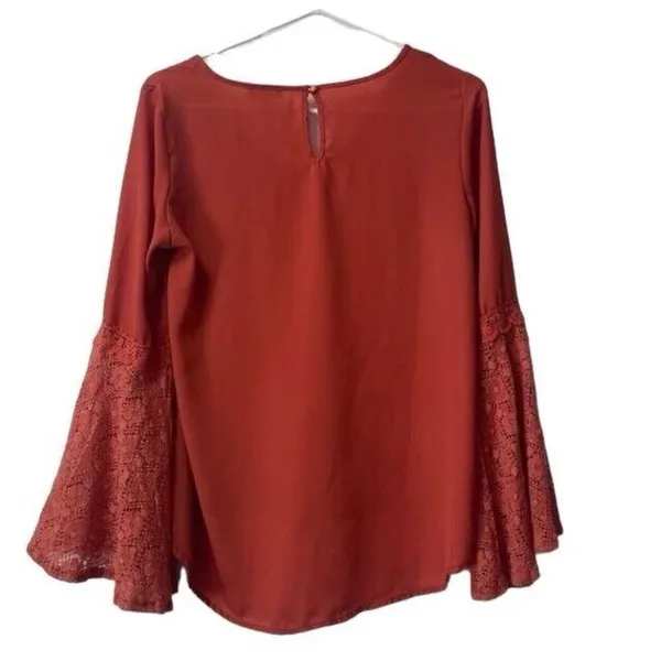 Takara Womens Blouse Crocheted Boho Long Bell Sleeve Top Size‎ Small Peasant - Image 2