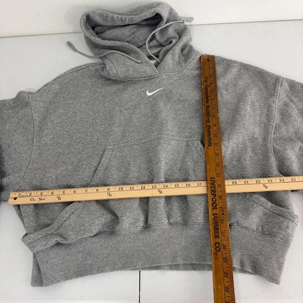 Nike Hoodie Womens Small Sportswear Fleece Crop Pullover Grey Oversized Fit - Image 8