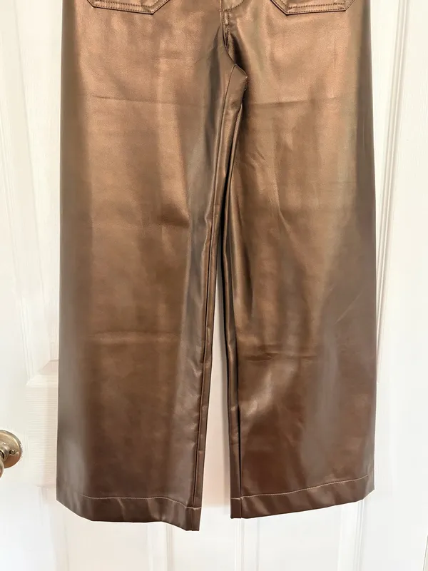 Maeve Anthropologie Colette Metallic Faux Leather Crop Wide Leg Pants 23 Y2K Moto Chic - Image 5