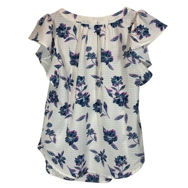 Draper James Top Flutter Sleeves Floral Blue Purple Off White Womens Size Small - Image 2