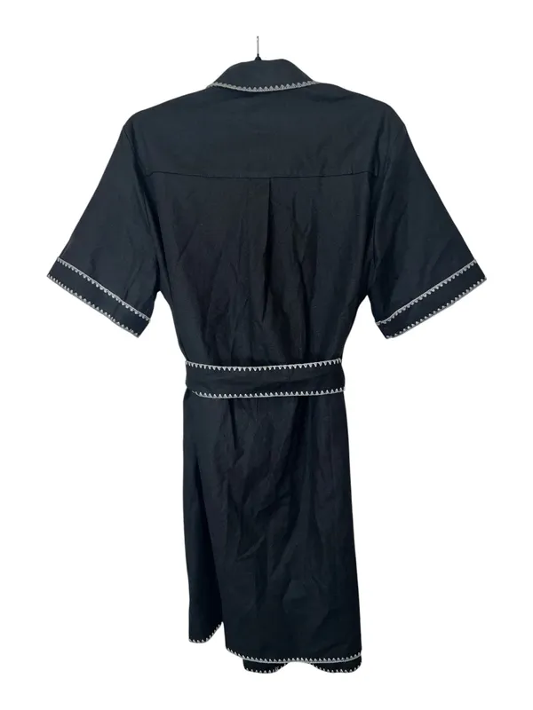 Commense NWT Black Contrast Stitch Belted Shirt Dress Small Linen Blend Sold Out - Image 5