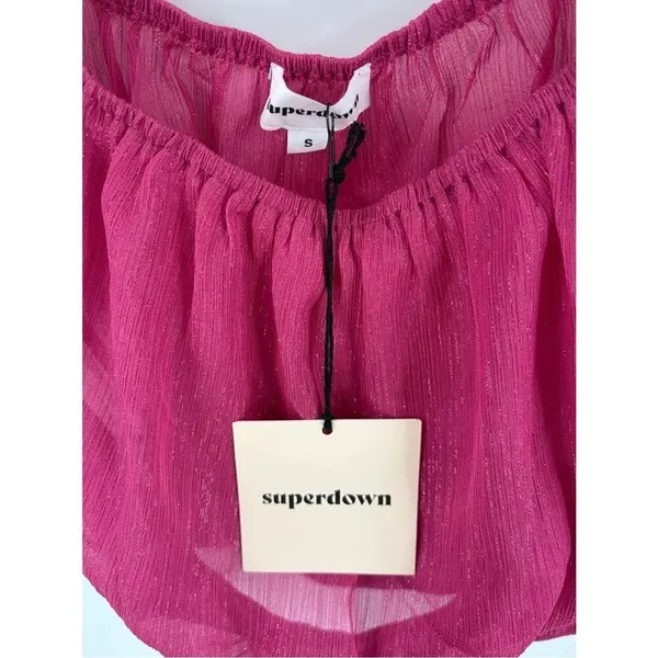 Superdown pink shimmer sheer crop top women’s S NWT festival preppy - Image 2