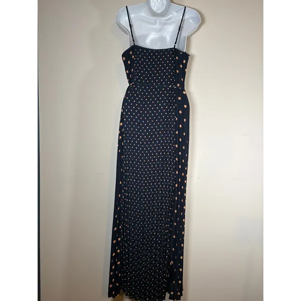 Banana Republic Maxi Dress Navy Blue Polka Dot Pleated Sleeveless Fall Wedding 4 - Image 5