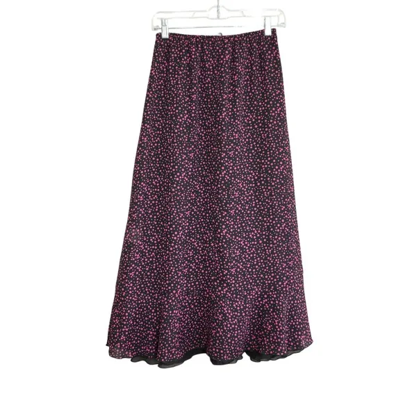 Vintage Pink Polka Dot Maxi Skirt Long A-Line High Waist Elastic Boho‎ Grunge - Image 9