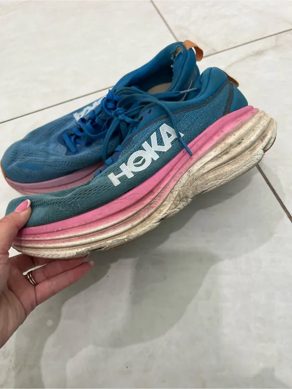Hoka One Blue / Pink Bondi 8 Running Sneakers Size 8.5 Wide - Image 2